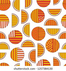 Hand drawn abstract oranges seamless pattern. Vector colorful background in modern style. Striped funny texture for surface design, textile, wrapping paper, wallpaper, phone case print, fabric.