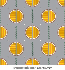 Hand drawn abstract oranges seamless pattern. Vector colorful background in modern style. Striped funny texture for surface design, textile, wrapping paper, wallpaper, phone case print, fabric.