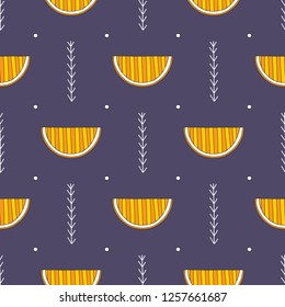 Hand drawn abstract oranges seamless pattern. Vector colorful background in modern style. Striped funny texture for surface design, textile, wrapping paper, wallpaper, phone case print, fabric.