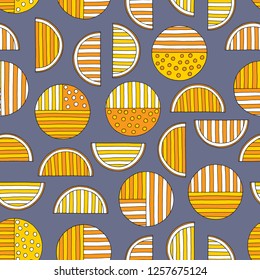 Hand drawn abstract oranges seamless pattern. Vector colorful background in modern style. Striped funny texture for surface design, textile, wrapping paper, wallpaper, phone case print, fabric.