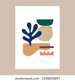 Hand drawn abstract organic shape composition. Colorful trendy graphic element design for decoration, invitation, banner, postcard, flyer or poster. Minimalist shape in modern art style.