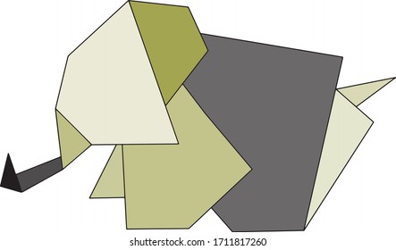 Hand Drawn Abstract Origami Elephant Logo Design Material Canvas Vector Pattern Isolated Background
