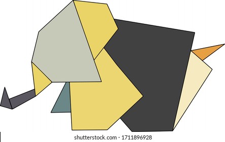 Hand Drawn Abstract Origami Elephant Logo Design Material Canvas Vector Pattern Isolated Background