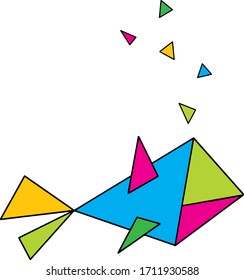 Hand Drawn Abstract Origami Fish with Triangle Water Balloons Logo Design Material Canvas Vector Pattern Isolated Background
