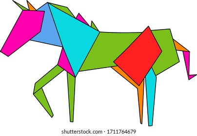 Hand Drawn Abstract Origami Horse Logo Design Material Canvas Vector Pattern Isolated Background