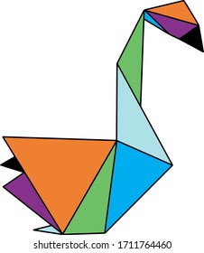 Hand Drawn Abstract Origami Swan Logo Design Material Canvas Vector Pattern Isolated Background
