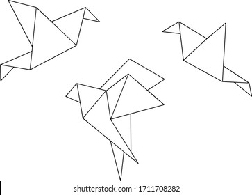 Hand Drawn Abstract Origami Three Swallow Birds Logo Design Materials Set Vector Pattern Isolated Background