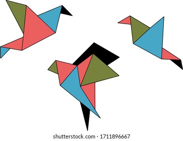 Origami Abstracto Dibujado A Mano Tres Materiales De Diseño Logotipo Aves Tragadas Definir Patrón Vector Fondo Aislado