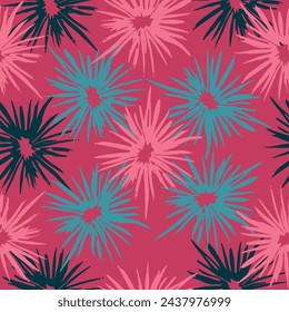 Hand drawn abstract ornamental line art flowers seamless pattern.  Marble pattern with floral background. 