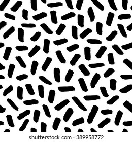 Hand drawn abstract pattern in black on white background. Seamless retro style repeating background.