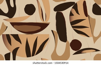 Hand drawn abstract pattern. Creative collage contemporary seamless pattern. Natural colors. Fashionable template for design.