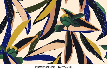 Hand drawn abstract pattern. Creative collage contemporary seamless pattern. Natural colors. Fashionable template for design.