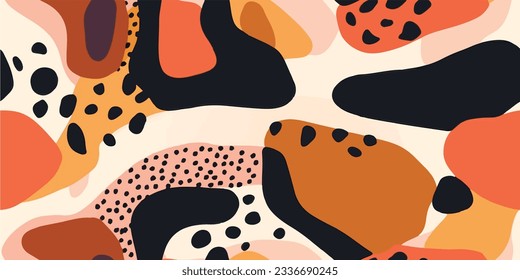 Hand drawn abstract pattern. Creative collage contemporary seamless pattern. Natural colors. Fashionable template for design