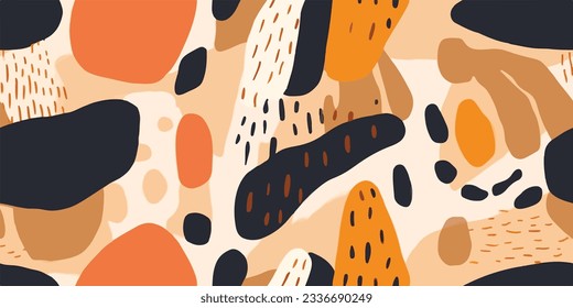 Hand drawn abstract pattern. Creative collage contemporary seamless pattern. Natural colors. Fashionable template for design