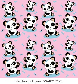 Hand drawn abstract pattern with cute baby panda