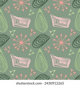 hand drawn abstract pattern, doodles, organic and natural shapes, modern colors, for textile, craft paper, background