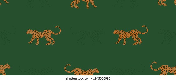 Hand drawn abstract pattern with leopards. Creative collage contemporary seamless pattern. Fashionable template for design.