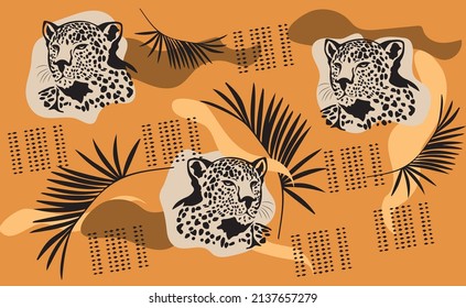 Hand drawn abstract pattern with leopards and various organic shapes. Collage contemporary print. Fashionable template for design.