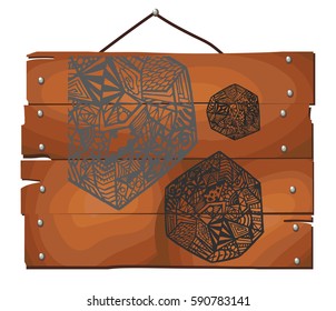 Hand drawn abstract pattern on wooden plank background. Vector illustration. 