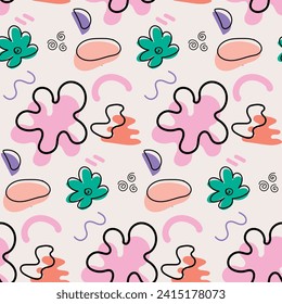 Hand drawn abstract pattern seamless. Organic shape pattern pastel color summer vibes beach texture. Vector Illustration. Printable for wallpaper, kids cloth, fabric and textile, notebook cover.