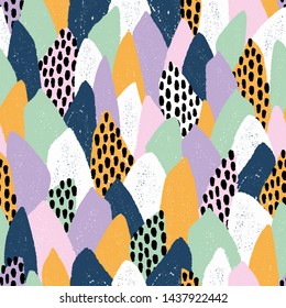 Hand drawn abstract pattern in trendy colours.  Simple textured shapes are perfect design for fashion, fabric, wrapping paper, textile, scrapbooking paper.