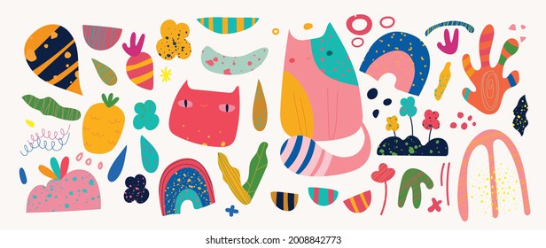 Hand drawn abstract pattern vector. Cute and modern organic shapes, scrapbook, stories template, abstract graphics background design for prints, wallpaper, packaging background. 