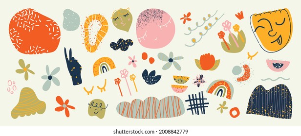 Hand drawn abstract pattern vector. Cute and modern organic shapes, scrapbook, stories template, abstract graphics background design for prints, wallpaper, packaging background. 