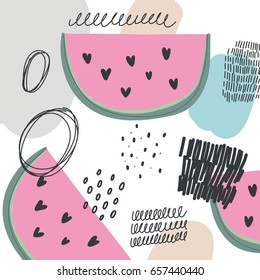 Hand drawn Abstract pattern with watermelon