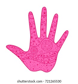 Hand. Hand drawn abstract patterns on isolation background. Design for spiritual relaxation for adults. Line art creation. Print for polygraphy, posters and textiles. Outline for t-shirts