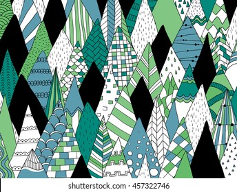 Hand Drawn Abstract Pine Forest Pattern Background