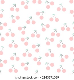 Hand Drawn Abstract pink cherries isolated on white background is in irregular repeatable Seamless pattern - vector illustration