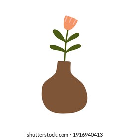 Hand drawn Abstract Pink flower and vase design flat vector illustration