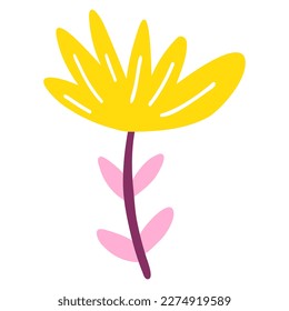 Hand drawn abstract plant. Vector illustration of minimalist colorful flower, naive art
