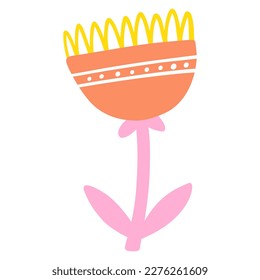 Hand drawn abstract plant. Vector illustration of minimalist colorful flower, naive art.