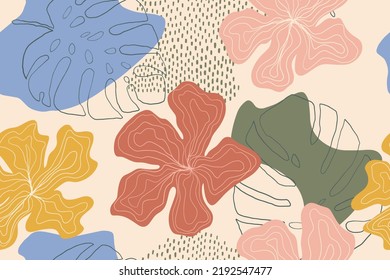Hand drawn abstract plants. Seamless pattern with abstract plants. High detailed and carefully hand drawn. Perfect for stationery,packaging  branding projects,textiles,art print, web backgrounds, etc