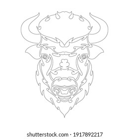 Hand drawn abstract portrait of a bison. Vector stylized illustration for tattoo, logo, wall decor, T-shirt print design or outwear. This drawing would be nice to make on the fabric or canvas.