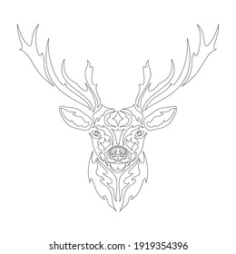 Hand drawn abstract portrait of a deer. Vector stylized illustration for tattoo, logo, wall decor, T-shirt print design or outwear. This drawing would be nice to make on the fabric or canvas.