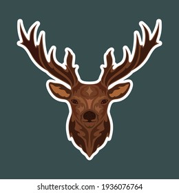 Hand drawn abstract portrait of a deer. Sticker. Vector stylized colorful illustration isolated on dark background.