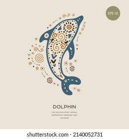 Hand drawn abstract portrait of dolphin. Vector hand draw design. Totem animals.