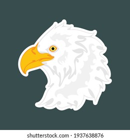 Hand drawn abstract portrait of an eagle. Sticker. Vector stylized colorful illustration isolated on dark background.