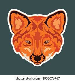 Hand drawn abstract portrait of a fox. Sticker. Vector stylized colorful illustration isolated on dark background.