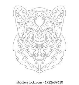 Hand drawn abstract portrait of a lioness. Vector stylized illustration for tattoo, logo, wall decor, T-shirt print design or outwear. 