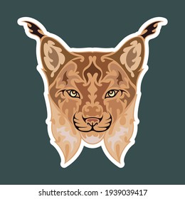 Hand drawn abstract portrait of a lynx. Sticker. Vector stylized colorful illustration isolated on dark background.