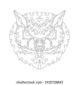 Hand drawn abstract portrait of an owl. Vector stylized illustration for tattoo, logo, wall decor, T-shirt print design or outwear. This drawing would be nice to make on the fabric or canvas.