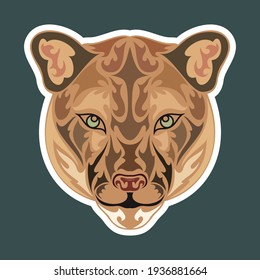 Hand drawn abstract portrait of a puma. Sticker. Vector stylized colorful illustration isolated on dark background.