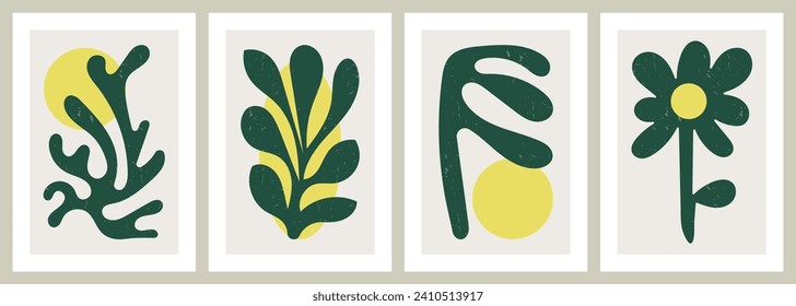 Juego de afiches abstractos dibujado a mano. Arte mural moderno con formas naturales orgánicas. Obras de arte contemporáneas con un patrón de elementos creativos. Decoración interior. Ilustraciones de vectores planos de color.