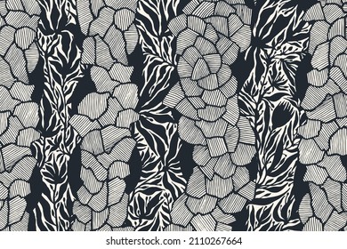 Hand Drawn Abstract Psychedelic Background with floral ornament. Drawing Texture. Vector Illustration