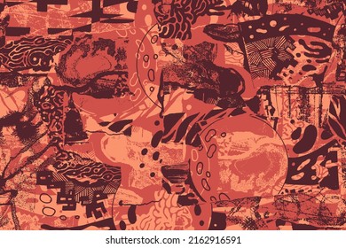 Hand Drawn Abstract Psychedelic Background with torn paper collage and handmade graphic elements.. Vector Illustration