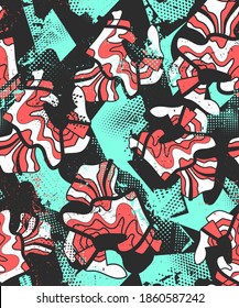 Hand drawn abstract psychedelic seamless pattern with grunge spots
