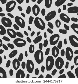 Hand drawn abstract quirky circles seamless pattern, doodle vector background in grey and black